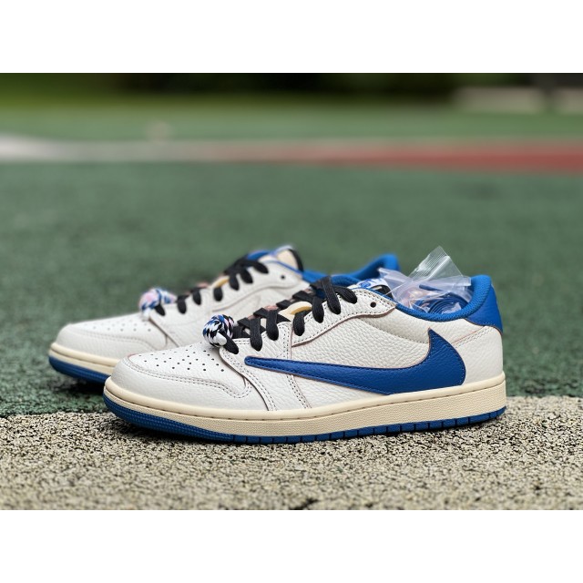 LJR BATCH Air Jordan 1 Retro Low Fragment x Travis Scott Sail Military Blue DM7866-104 