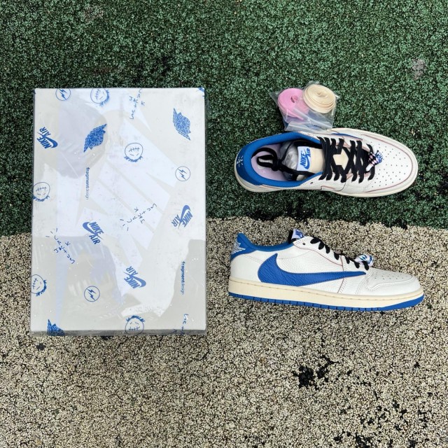 LJR BATCH Air Jordan 1 Retro Low Fragment x Travis Scott Sail Military Blue DM7866-104 